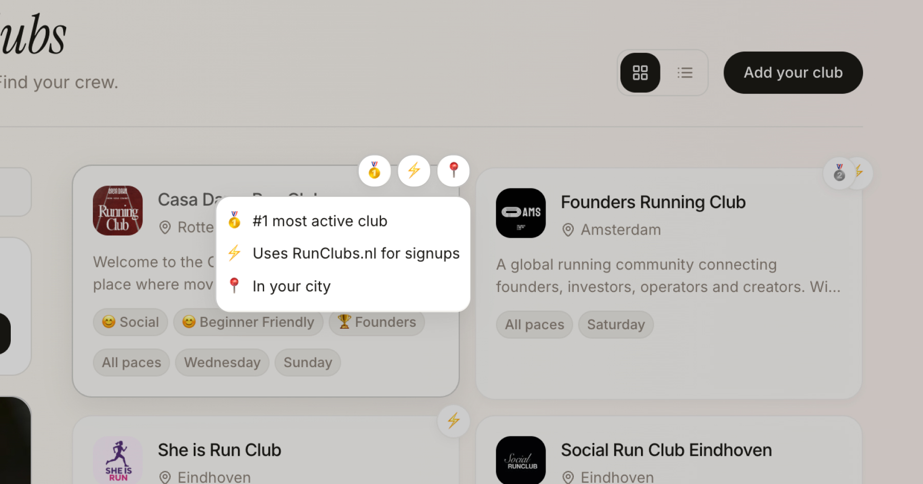 Active run clubs ranked higher in the RunClubs.nl directory