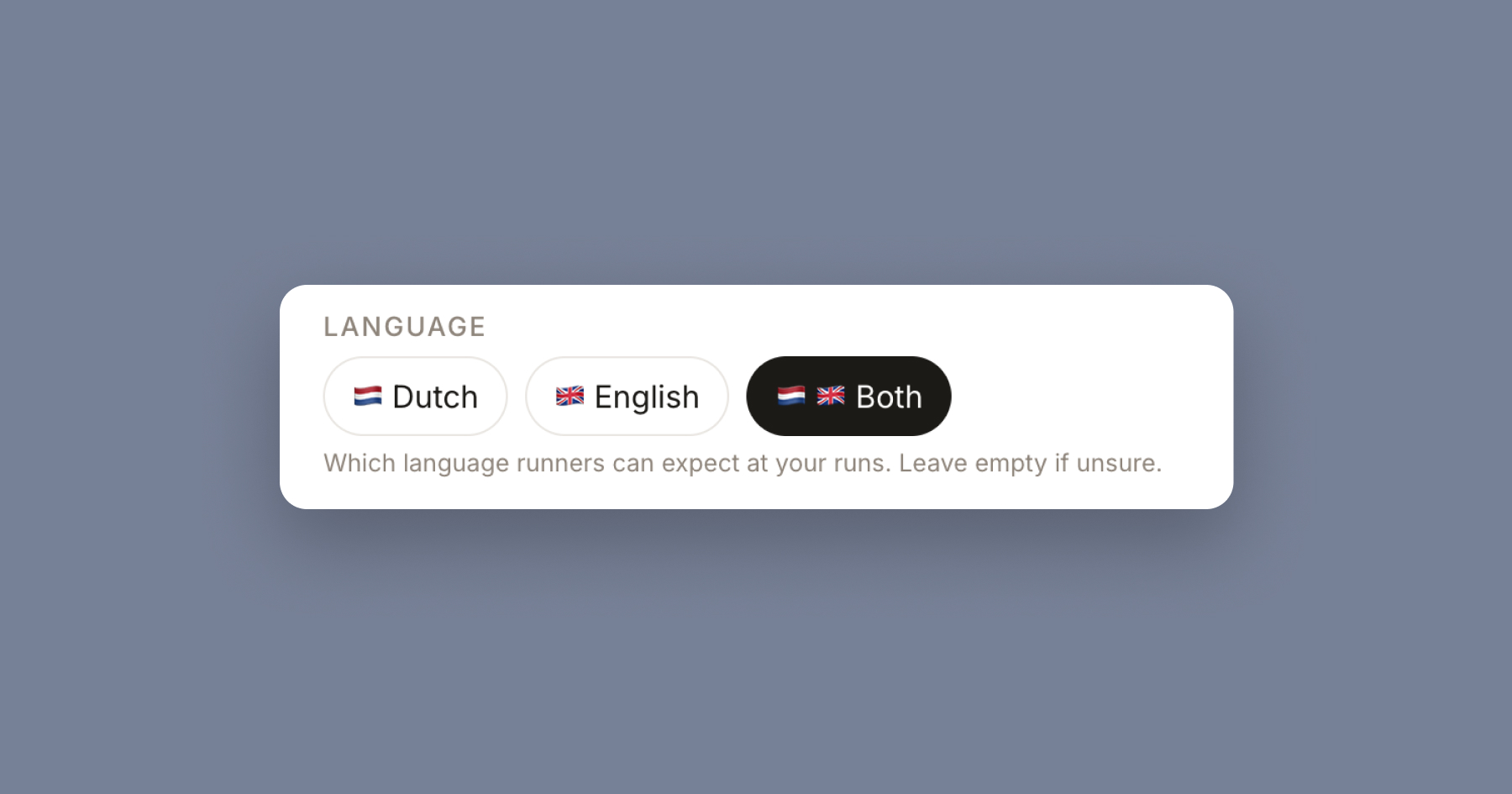 Setting a club language preference (NL, EN or both) on RunClubs.nl